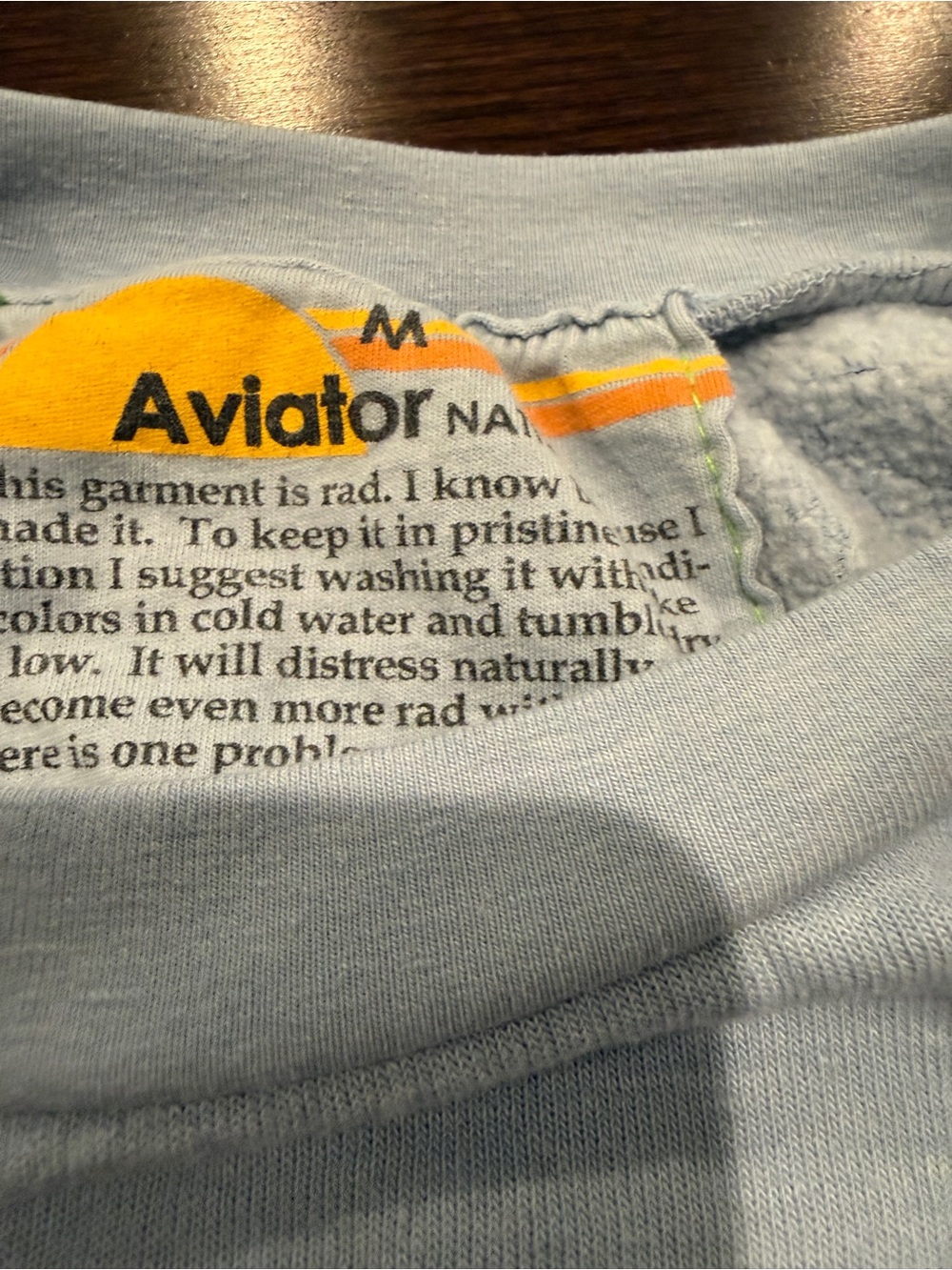 Aviator Nation Light Blue Crewneck Sweatshirt with Rainbow Heart Patch - Picture 3 of 4